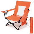 BRAND NEW ~ Orange Folding Low Seat High Back Wide Seat Beach Camping Chair