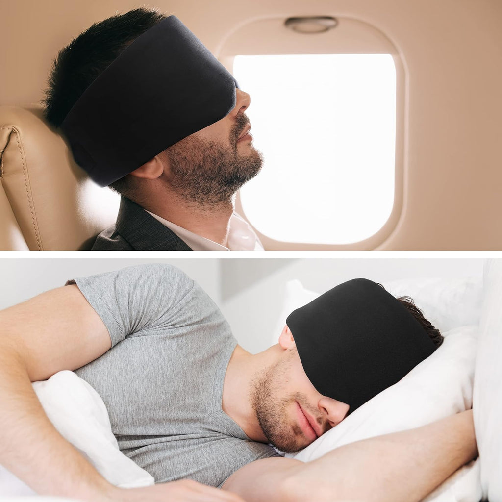 NWT ~ Soft Black Sleep Mask Blindfold & Earplugs Night Travel ~ Velcro Closure