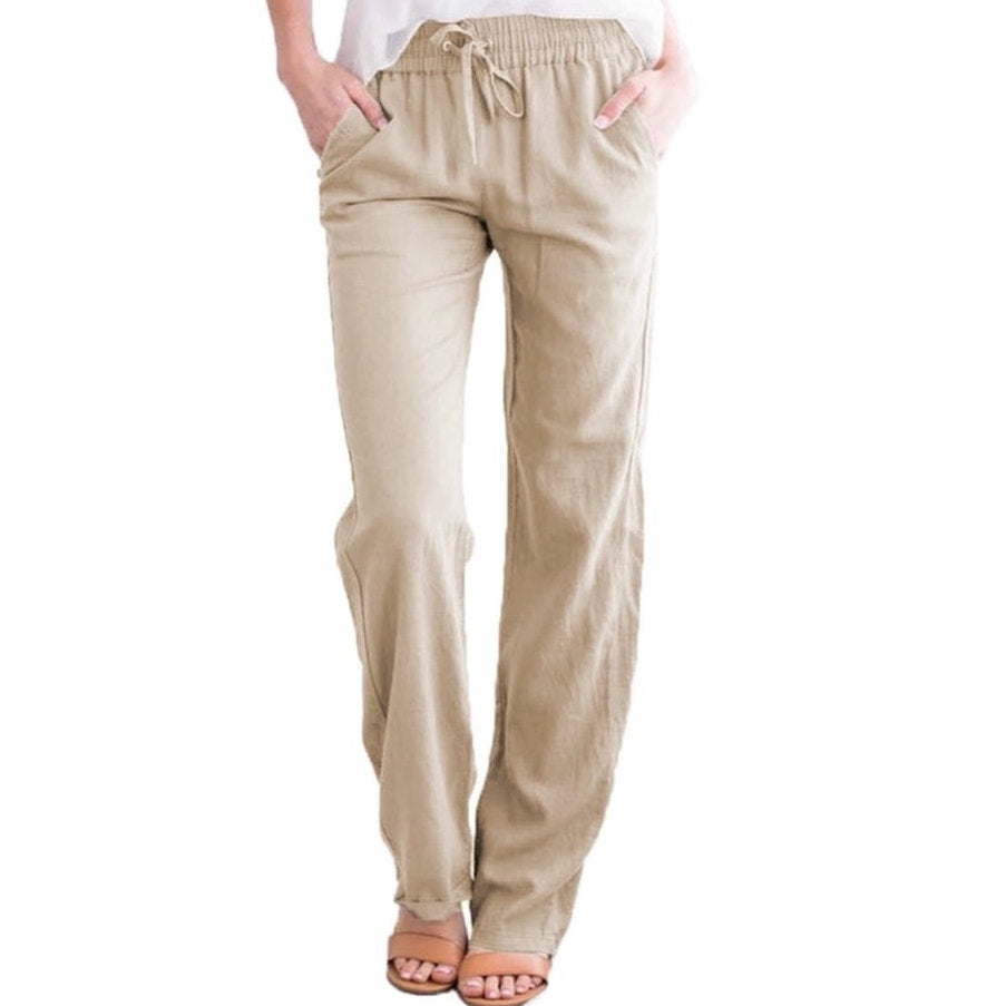 NWT ~ Khaki Straight Leg Drawstring Elastic Waist Casual Pants & Pockets ~ MED.