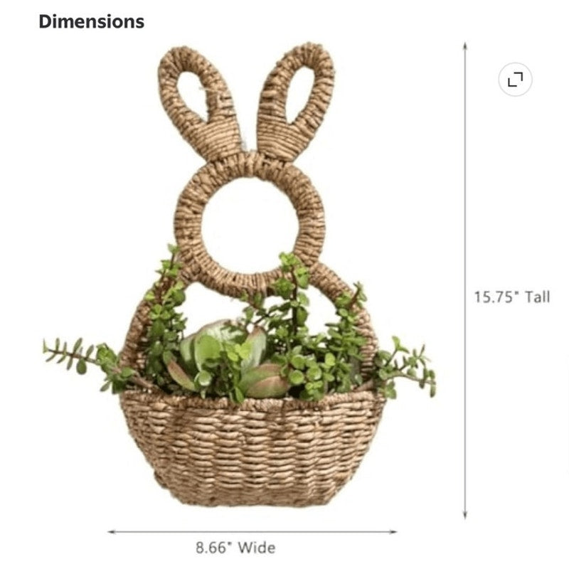 BRAND NEW ~ Hand-woven Wicker Bunny Basket Hanging Wall or Door Wreath Pocket