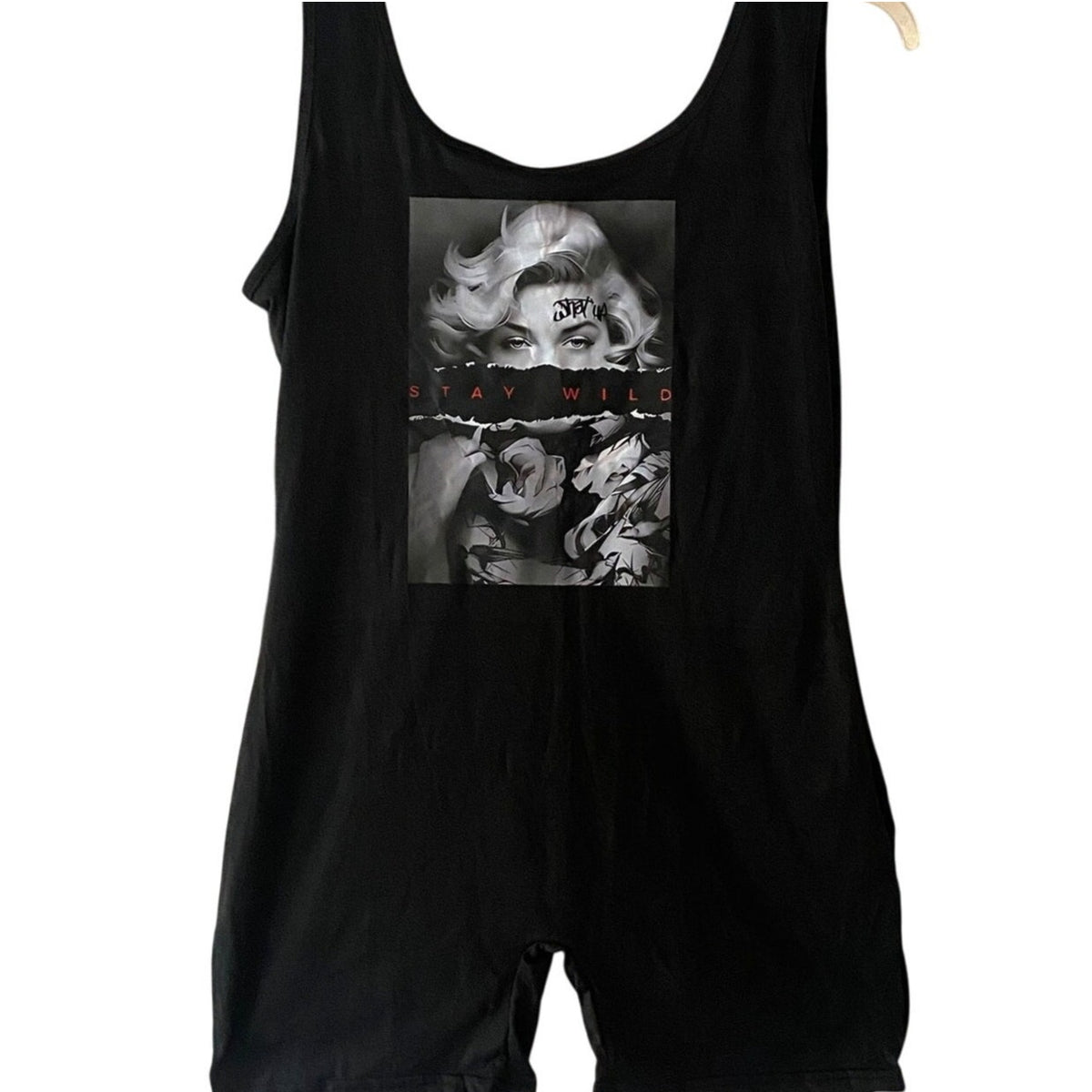 NWT ~ Women's Black Backless "STAY WILD" Shorts Jumpsuit Romper ~ Size XL