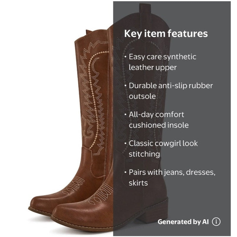 NWT ~ Womens Cowboy Boots Embroidered Western Cowgirl Chunky Heel Boots ~ Size 9