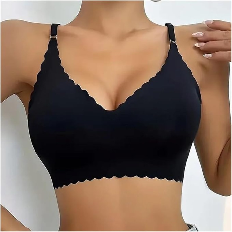 NWT ~ Plus Size Set/3 Black Scalloped Tan Nude Wireless Bras & Nipple Pads ~ XXL