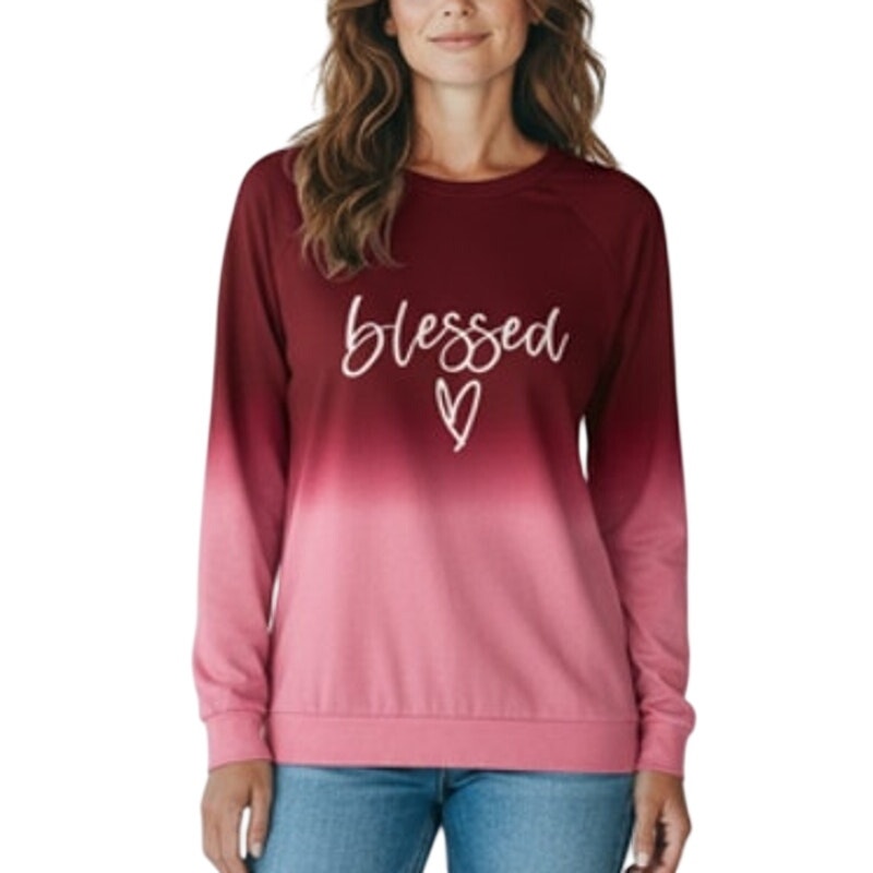 BRAND NEW ~ Women's Plus Size "Blessed" Pink Ombre Long Sleeve Crew Neck ~ 3X