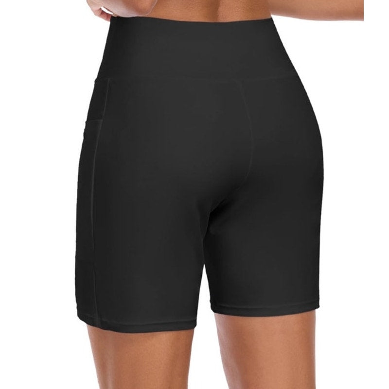NWT ~ Women's Black High Waisted Swimsuit Bottoms Swim Shorts with Pockets LARGE