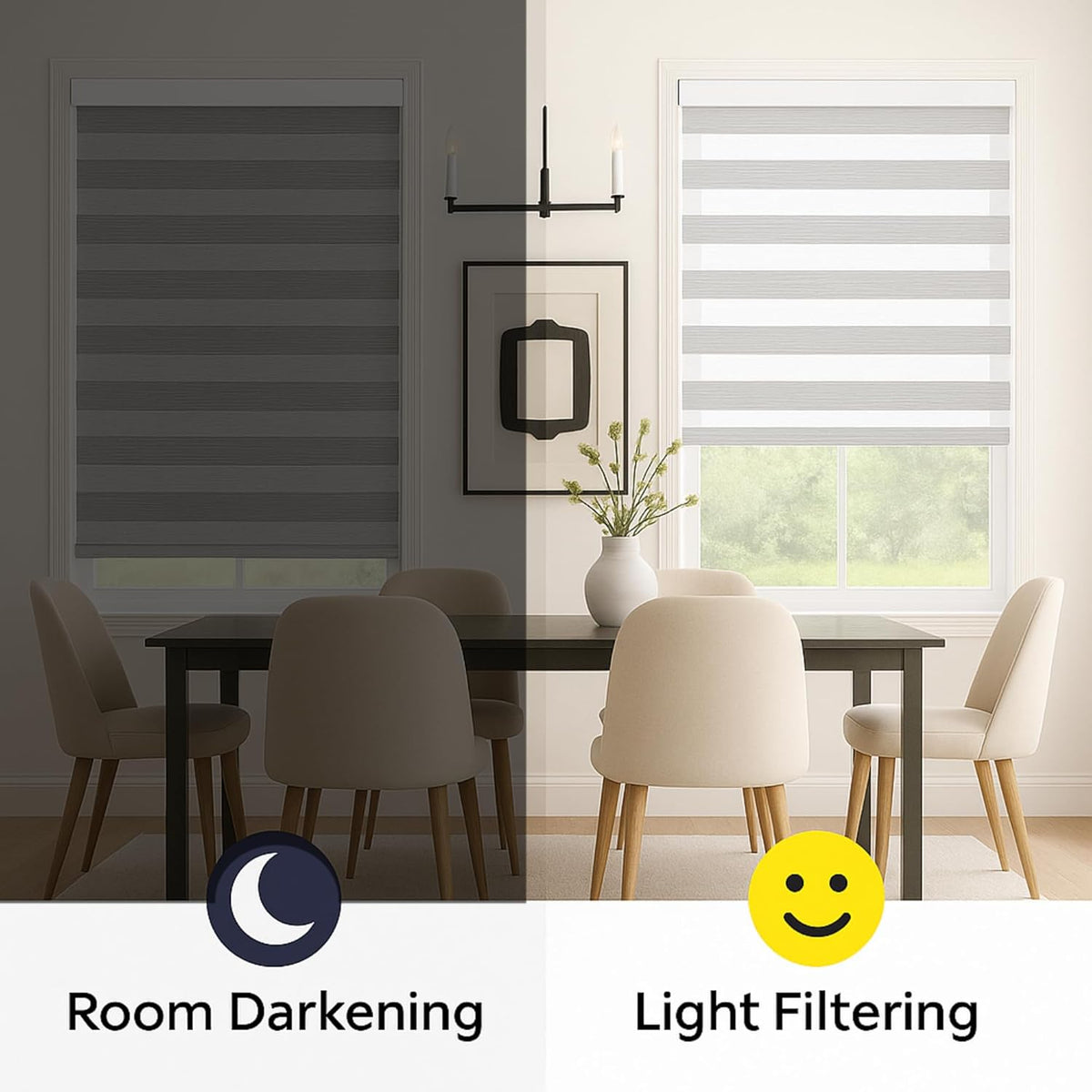 NWT ~ Gray Cordless Light Filtering Easy Installation Zebra Blinds - 33" x 72"