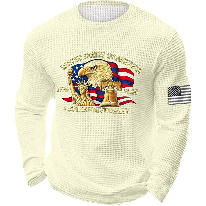 NWT ~ Men's Beige Waffle Knit Americana Patriotic Eagle 1776-2026 Pullover ~ 3X