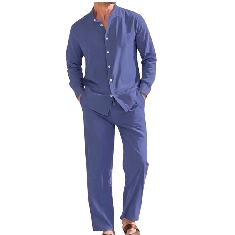 NWT ~ Men's 2pc Long Sleeve Blue Casual Top & Pants Outfit Set & Pockets ~ 2X