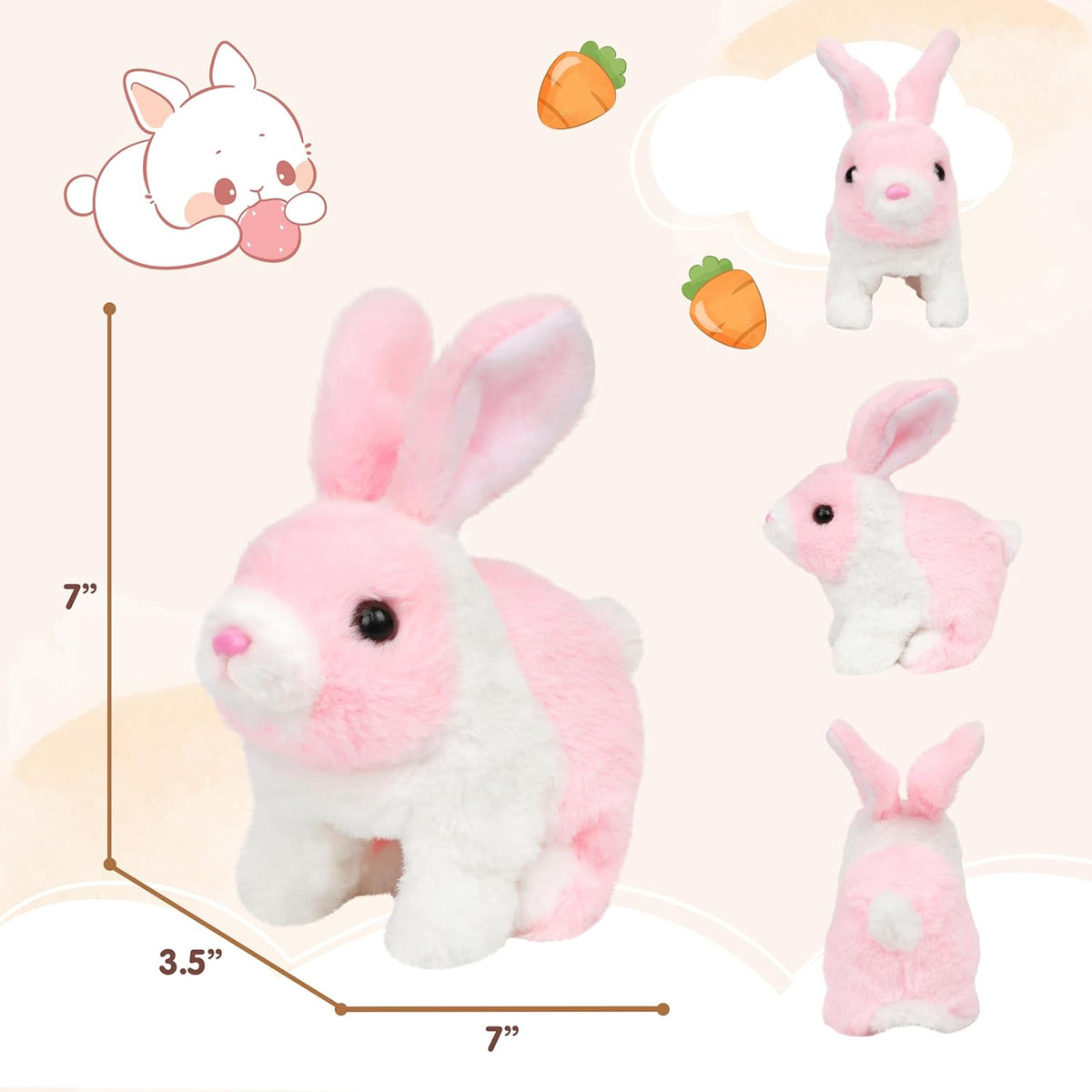 BRAND NEW ~ 7" Walking Rabbit Interactive Electronic Hopping Pet Plush Bunny Toy