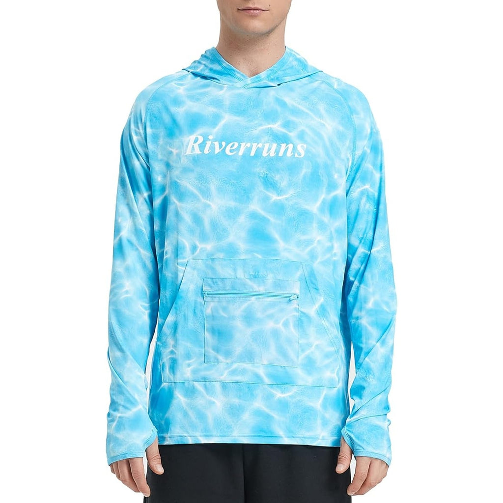 NWT ~ Mens Light Blue Riverruns UPF50+ Hunting Lightweight Hoodie with Mask ~ XL
