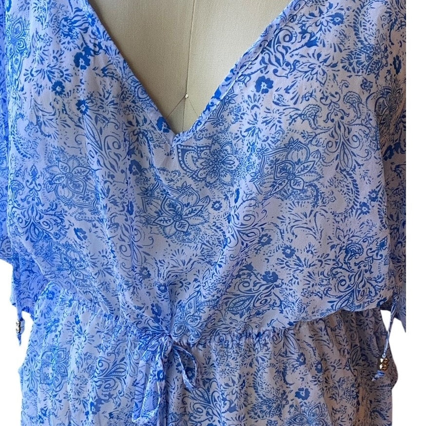 NWT ~ TIME and TRU Ruffle Hem Caftan Tie Front Chiffon Swimsuit Coverup ~ XL