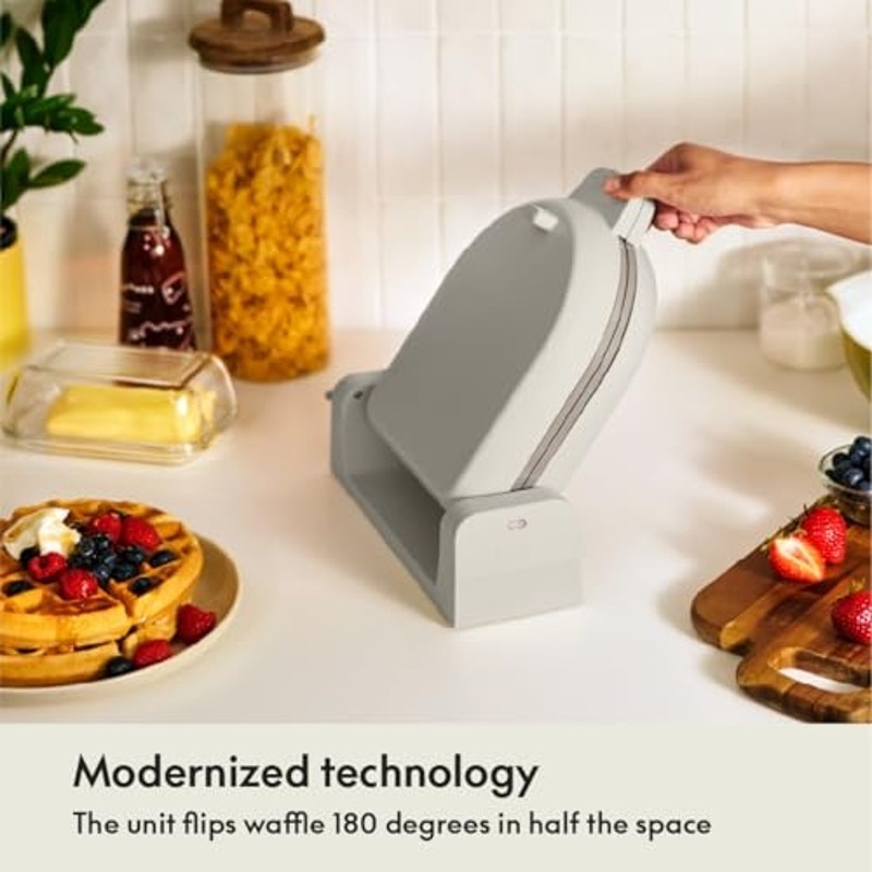 BRAND NEW ~ Bella Flip-n-Store Ceramic Nonstick Belgian Waffle Maker in Oatmilk