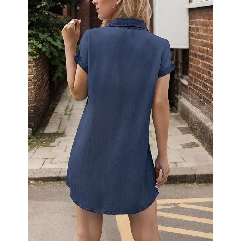 NWT ~ Women's Denim Look Casual Mini Cotton Blend Short Shirt Dress ~ MEDIUM