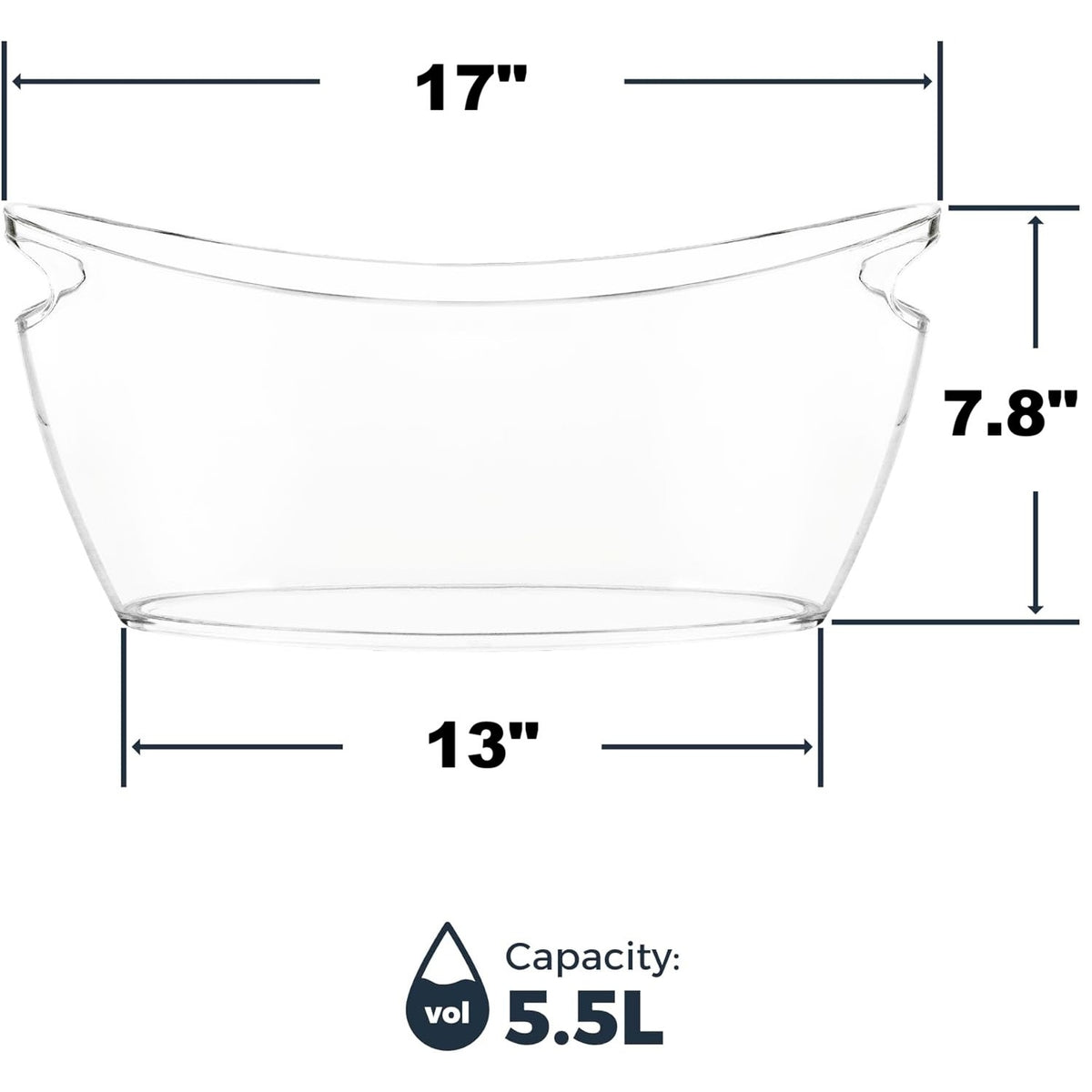 BRAND NEW ~ Set/3 Large Clear Ice Buckets Party Beverage Tub w/ Handles & Scoop