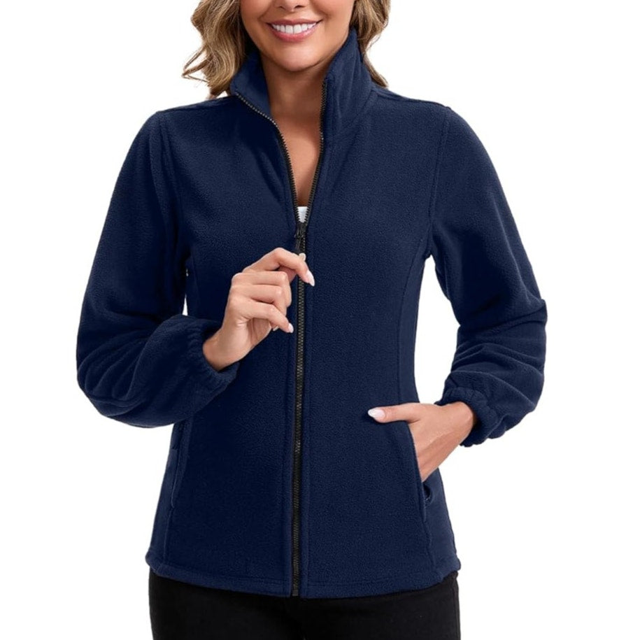 NWT ~ Women's Navy Blue Full Zipper & Zip Pockets Fleece Jacket Top ~ MEDIUM