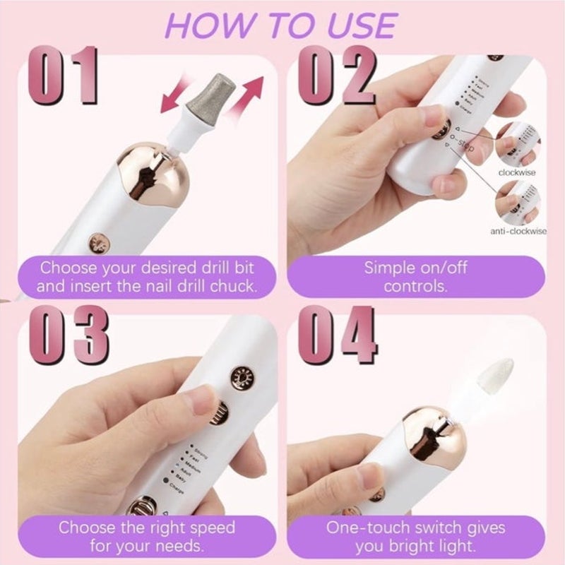 BRAND NEW ~ Mani Pedi Rechargeable Electric Nail File Drill Set with 5 Speeds