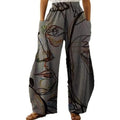 NWT ~ Gray Abstract Pockets Wide Leg Loose Casual Pants ~ Women's Size LARGE