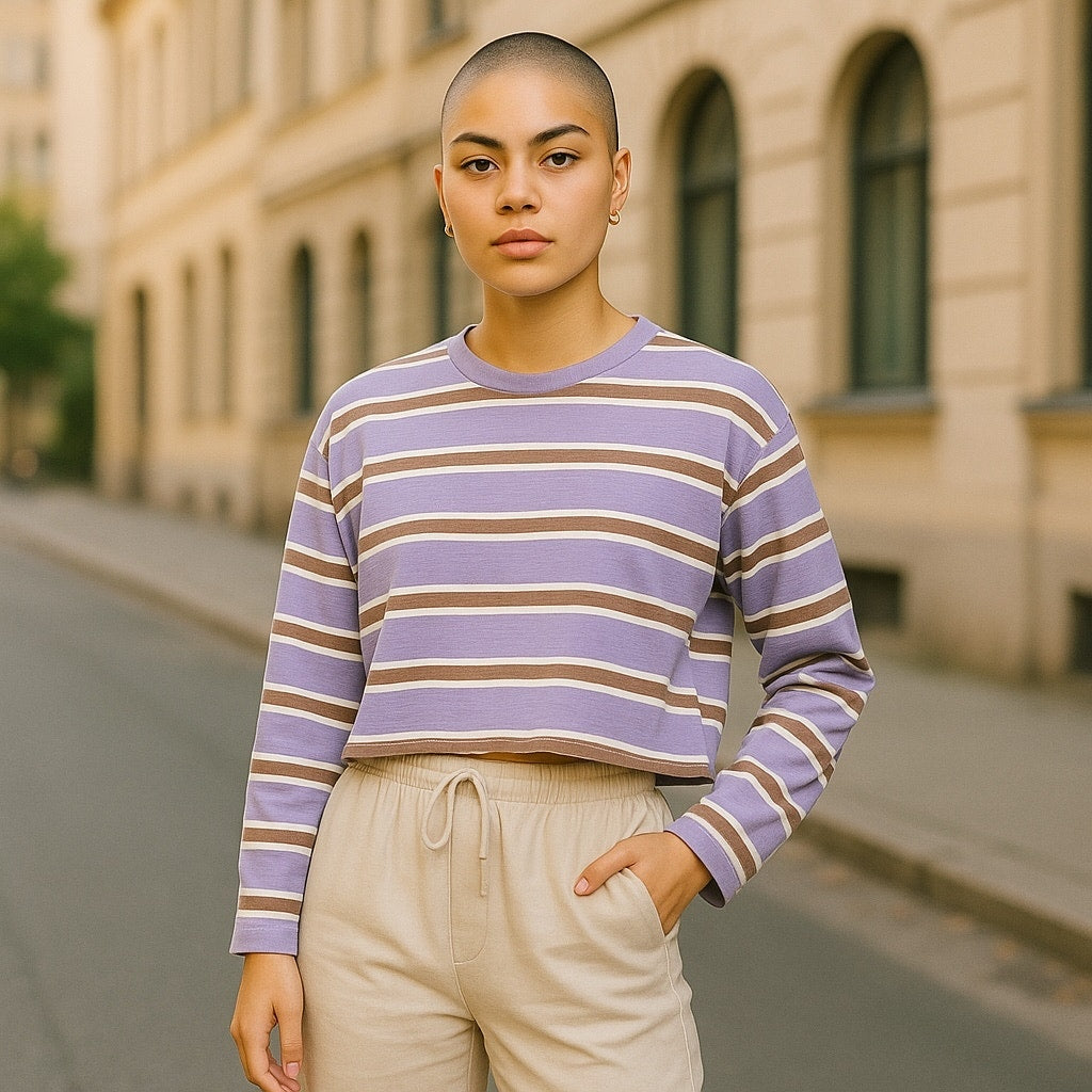 NWT ~ WILD FABLE Purple Striped Long Sleeve Cotton T-Shirt ~ Women's Size M