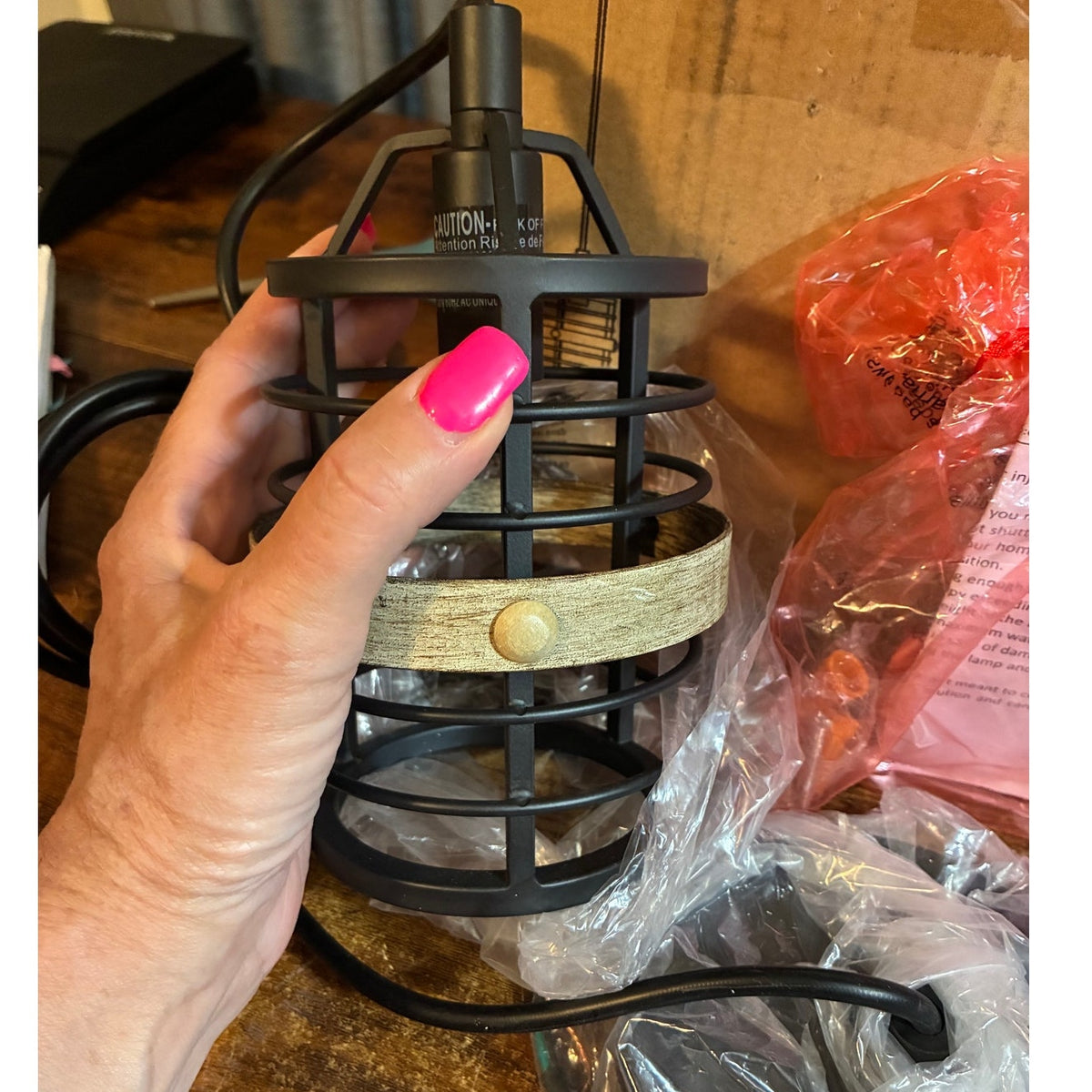 NWT ~ Matte Black Modern Farmhouse Hanging Spiral Metal Cage Pendant Light