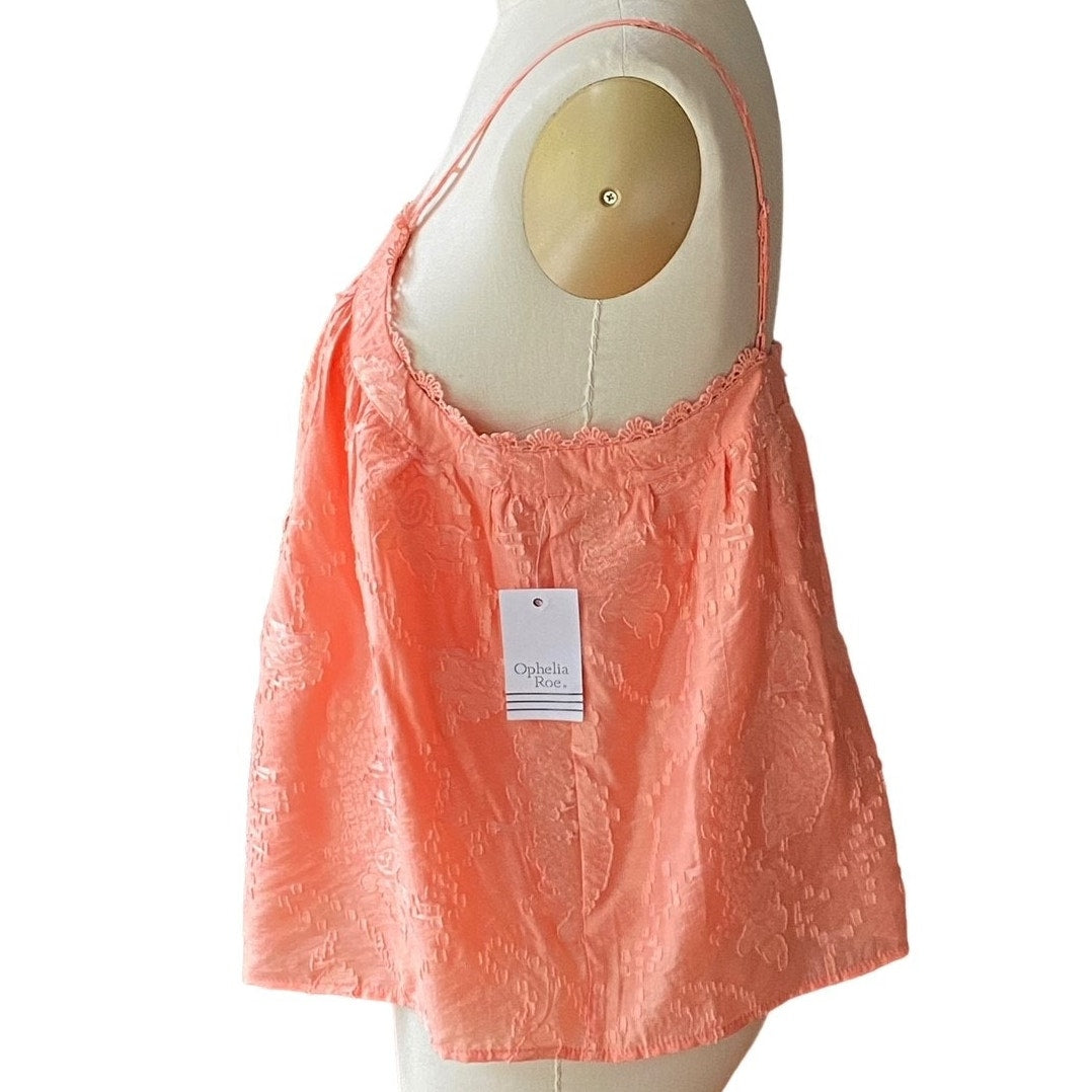 NWT ~ OPHELIA ROE Peach Orange Smocked Babydoll Boho Halter Top ~ Women's XL