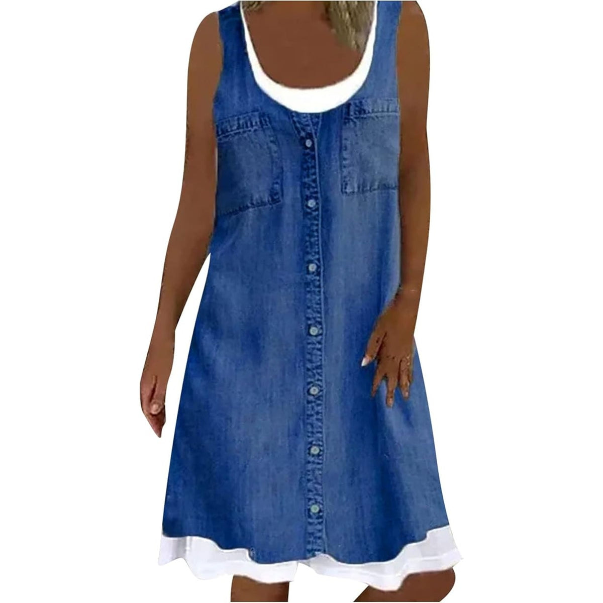 NWT ~ Faux 2 Piece Denim Jean Look Short Casual Tank Top Dress ~ Women's LARGE