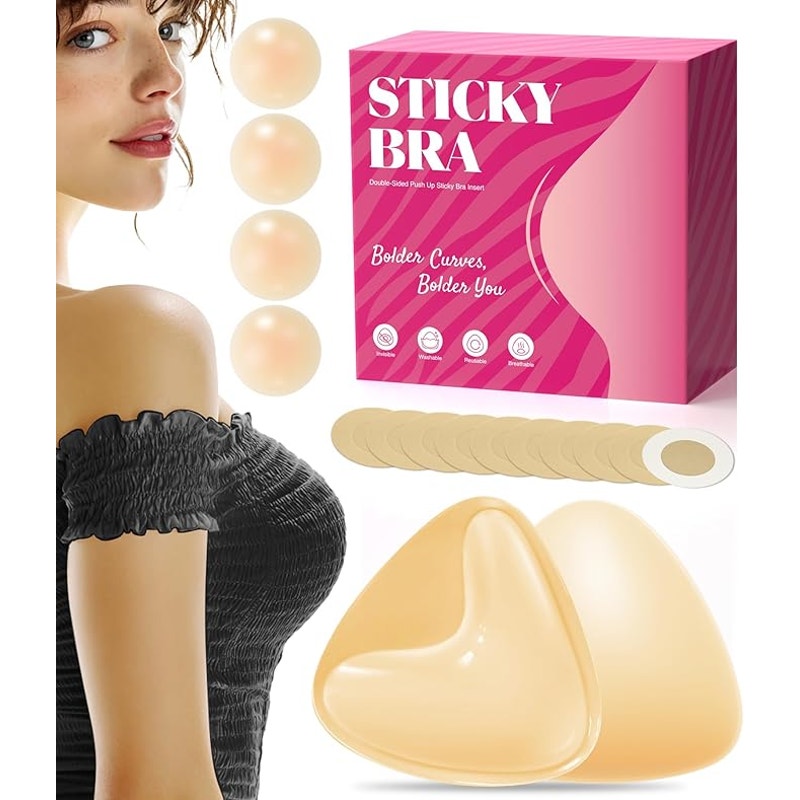 NWT ~ Push Up Double Sided Sticky Bra Inserts with Nipple Covers ~ 4.5" ~ MEDIUM