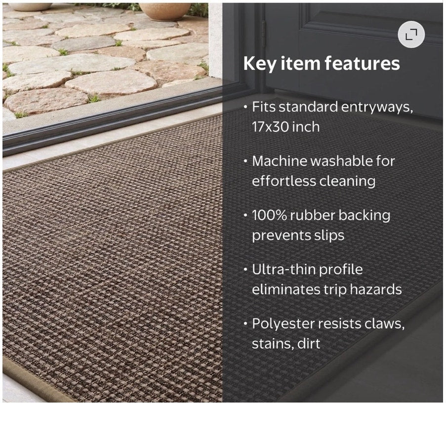 BRAND NEW ~ Brown Non-Slip Rubber Backed Welcome Low Profile Inside Door Mat Rug