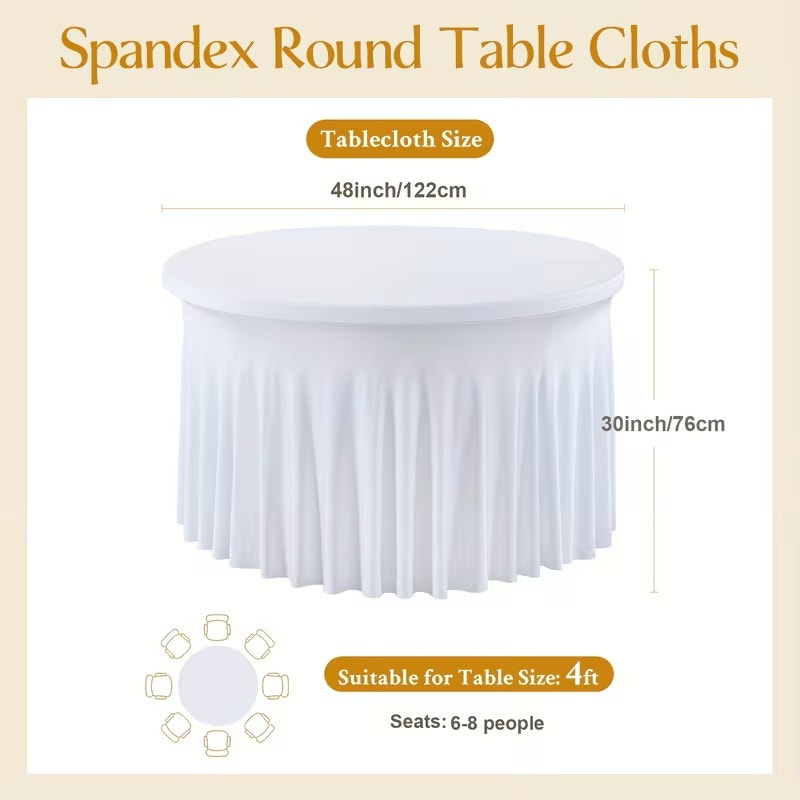 NWT ~ Set/4 Ivory 4ft Round Stretch Polyester Blend Tablecloth for 48in Tables