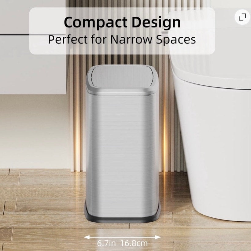 BRAND NEW ~ Silver 2.1Gal Stainless Steel Bathroom Trash Can Swing Lid & 60 Bags