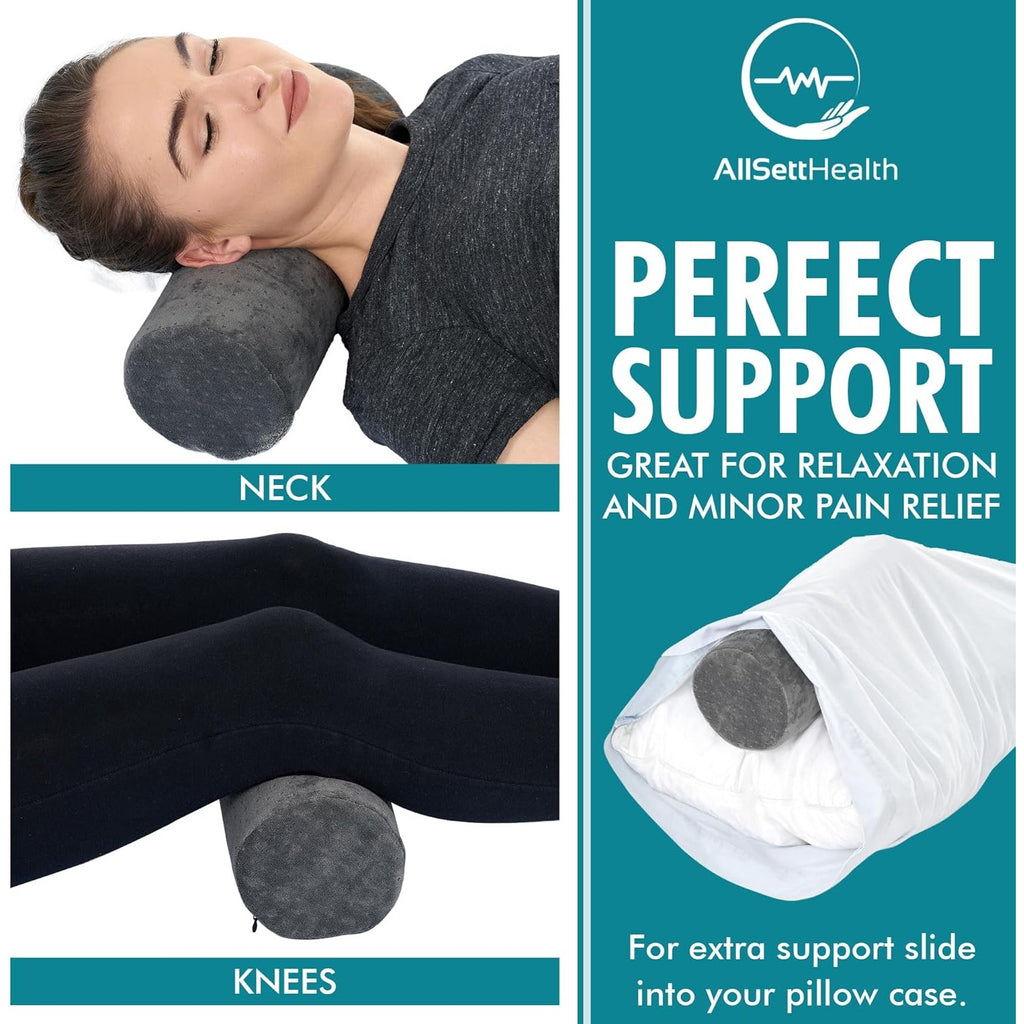 BRAND NEW ~ Gray Round Cervical Roll Cylinder Bolster Pillow & Removable Cover