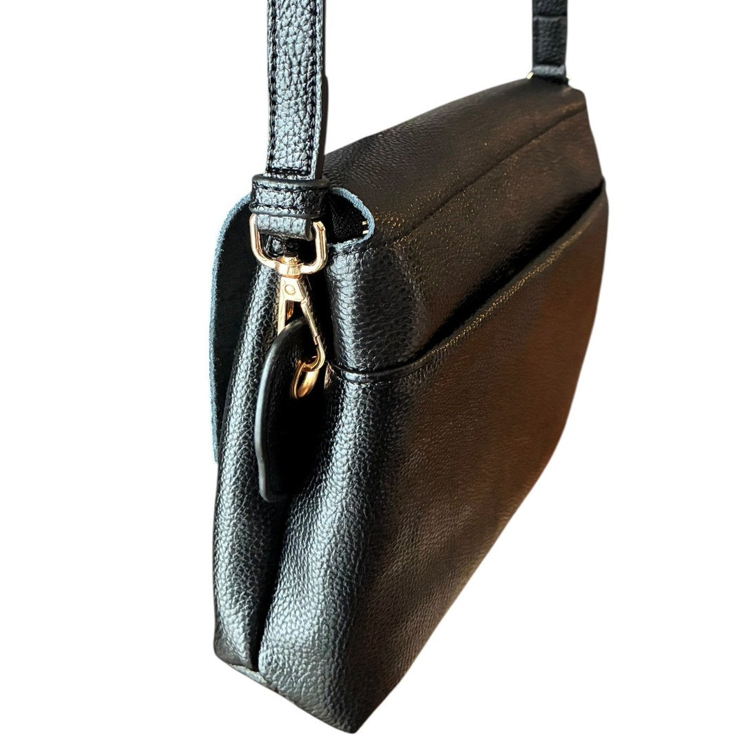BRAND NEW ~ Small Black Textured Leather ? Cross Body Purse Shoulder Bag