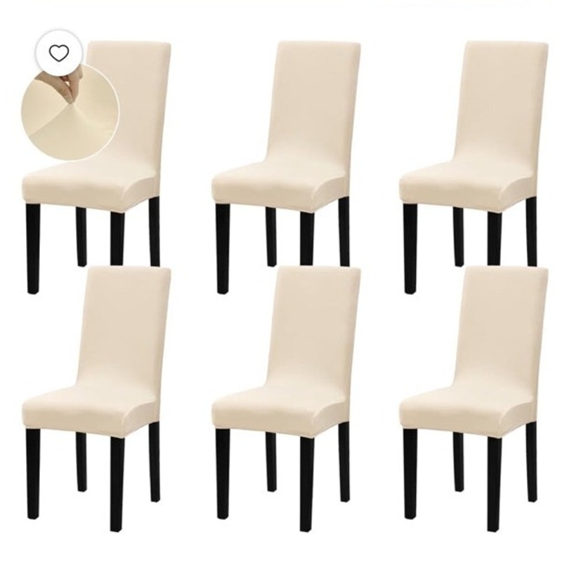 BRAND NEW Set/6 Banquet Beige Universal Stretchy Armless Chair Covers Slipcovers
