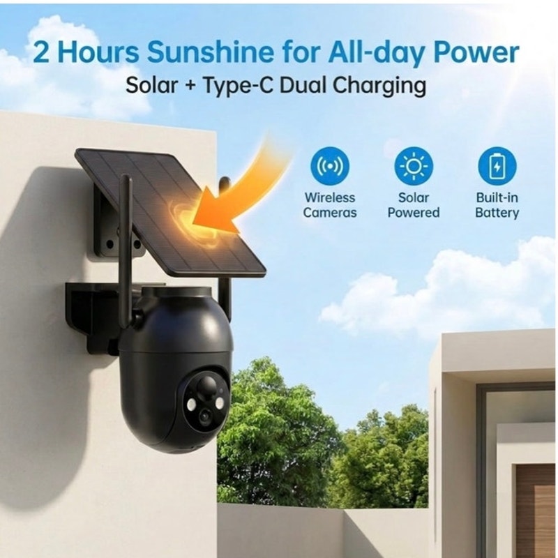 BRAND NEW ~ Black Wireless Outdoor WiFi Solar Battery Waterproof Security Camera