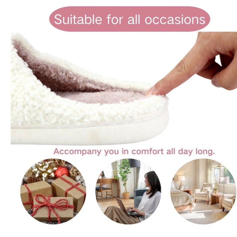 BRAND NEW ~ Pink & White Smiley Face Slip-On Non-Slip Fuzzy Slides Slippers ~8/9