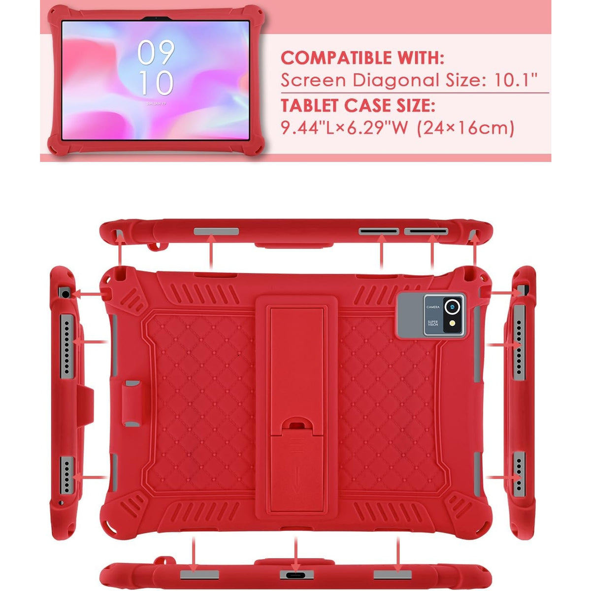 BRAND NEW ~ Red 10.1 inch Silicone Tablet Case & Stylus Pen & Shoulder Strap