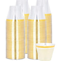BRAND NEW ~ Set/200 ~ 9 oz Disposable Gold Rim Plastic Old Fashioned Party Cups