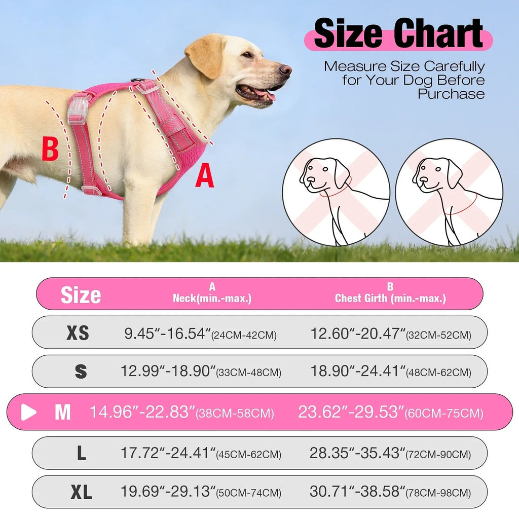 BRAND NEW ~ Pink No Pull Reflective Adjustable Dog Harness Vest & Handle MEDIUM