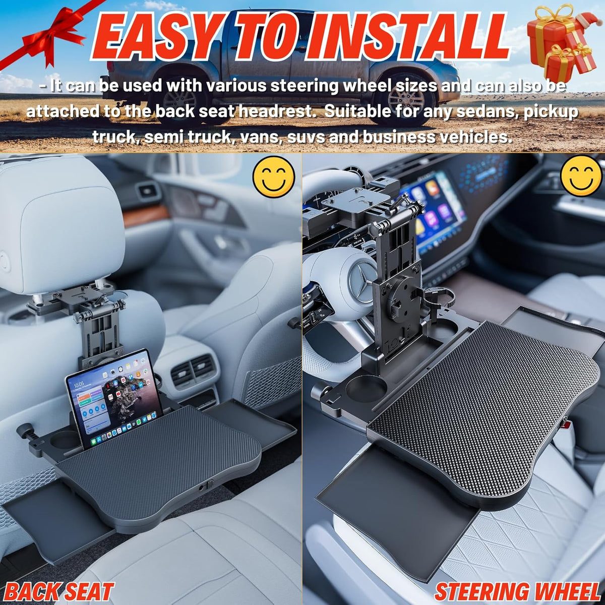 BRAND NEW ~ Large Car Desk Laptop Eating Food Activity Table Tray & Cupholder
