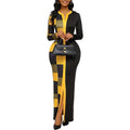 NWT ~ Long Black & Yellow Sexy Colorblock Bodycon Pockets Maxi Dress Women's XXL