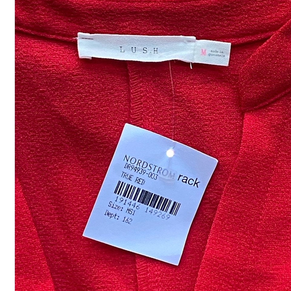 NWT ~ LUSH Red Long Sleeves & Tabs Side Pockets Popover Shift Dress ~ MEDIUM