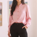 NWT ~ Women's Light Pink Satin Mandarin Collar Blouse ~ Size XL