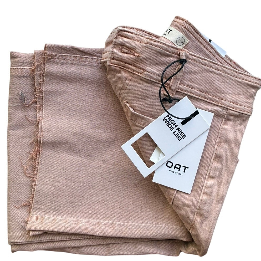 NWT ~ OAT New York Beige High Waisted Wide Leg Cropped Jeans Denim Trouser 2/26