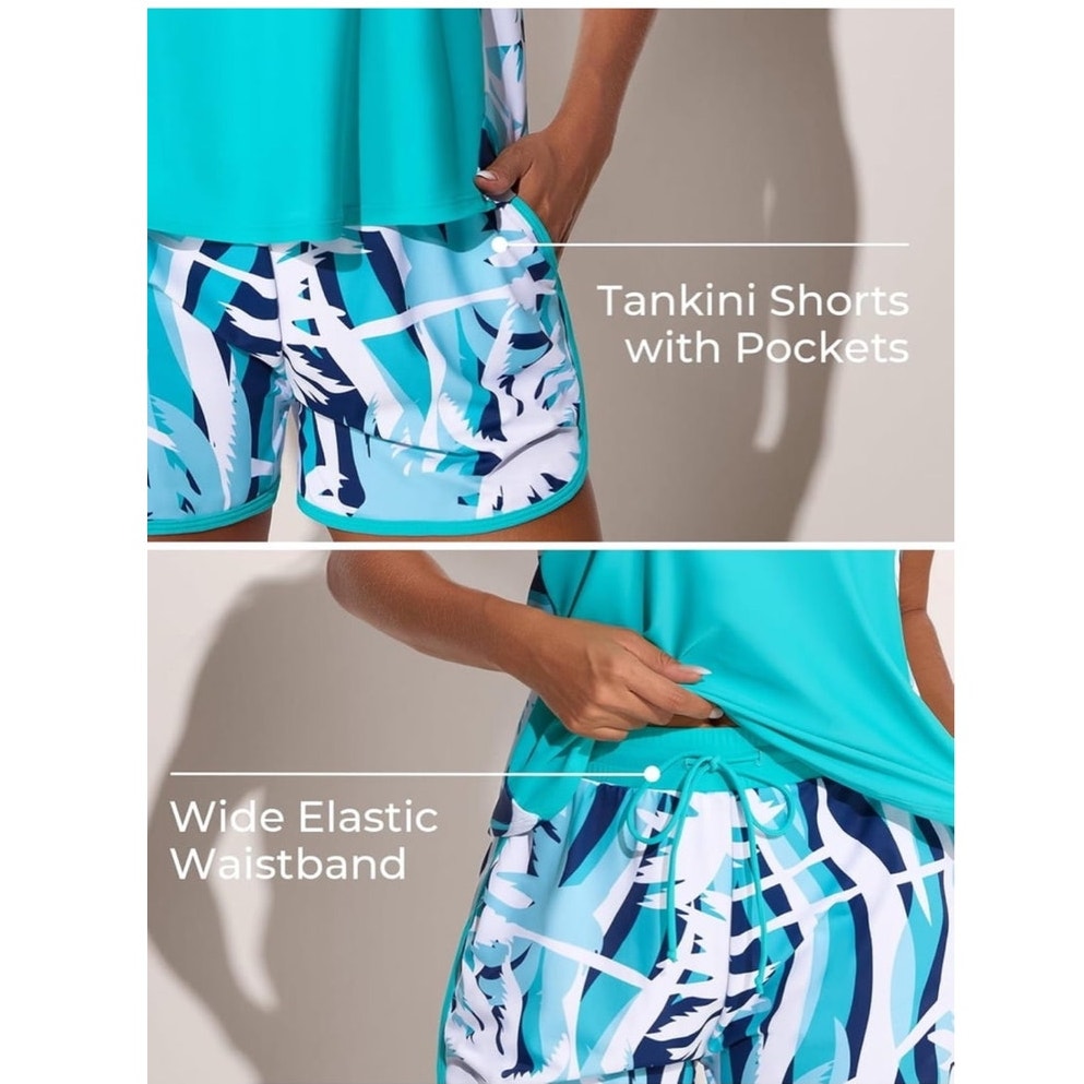 NWT ~ Aqua Tummy Control Tankini Two Piece Swimsuit & Pockets Swim Shorts ~ 12