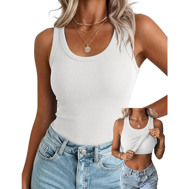 NWT ~ Set/2 Women's Black & White Ribbed Tank Tops Built In Bra ~ Plus Size XXL