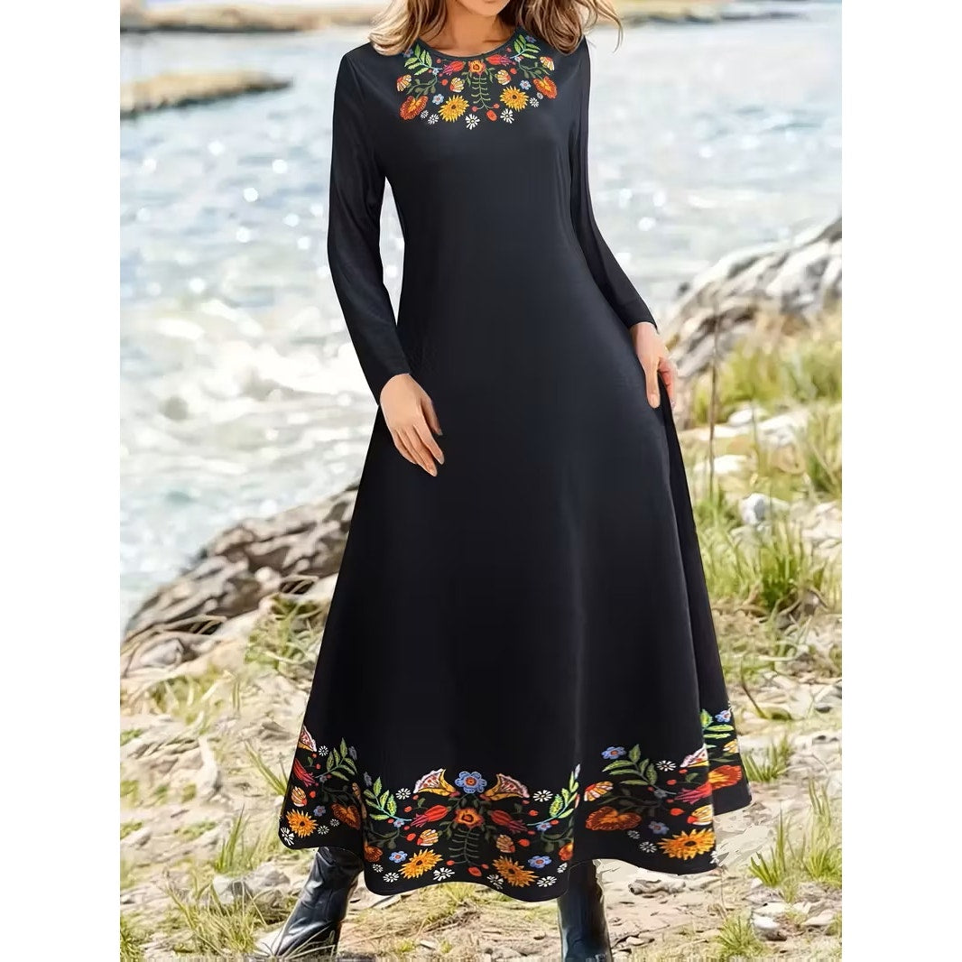 BRAND NEW ~ Long Sleeve Black Floral Casual Office Dress ~ Women's SMALL