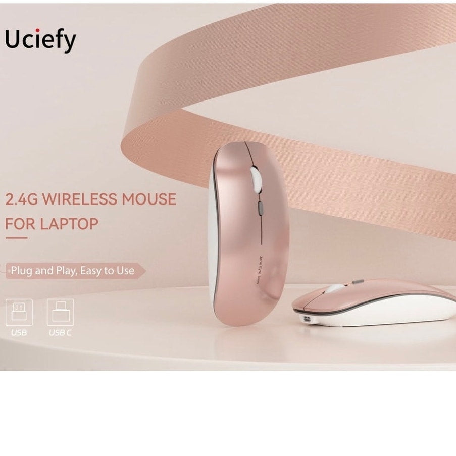 BRAND NEW ~ Rose Gold Wireless Rechargeable Optical Slim Silent Mouse & USB