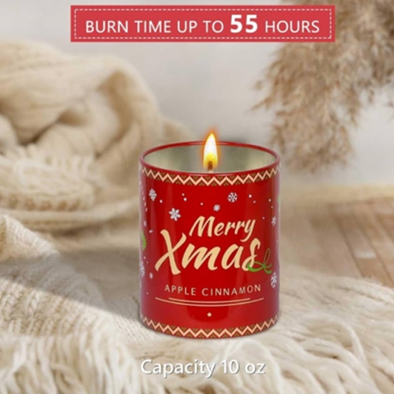 NWT ~ Apple Cinnamon 15.6 oz. Natural Soy Candle Tin & Christmas Gift Box