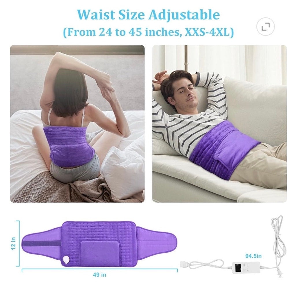 BRAND NEW ~ Purple 12" x 24" Heating Pad with 20" Belt Auto Off 6 Heat Level