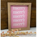 NWT ~ Pink Merry Christmas Wooden Primitive Sign ~ 8" x 10" x 1 1/4"
