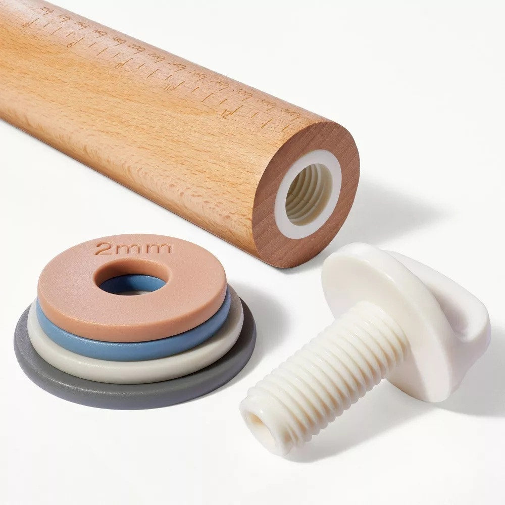 BRAND NEW ~ Figmint™ 17.28" Adjustable Light Brown Wood Handled Rolling Pin